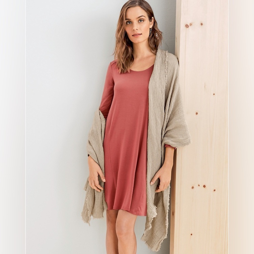 Garnet Hill Seamed Knit Trapeze Dress Coral Teracotta Sz XS